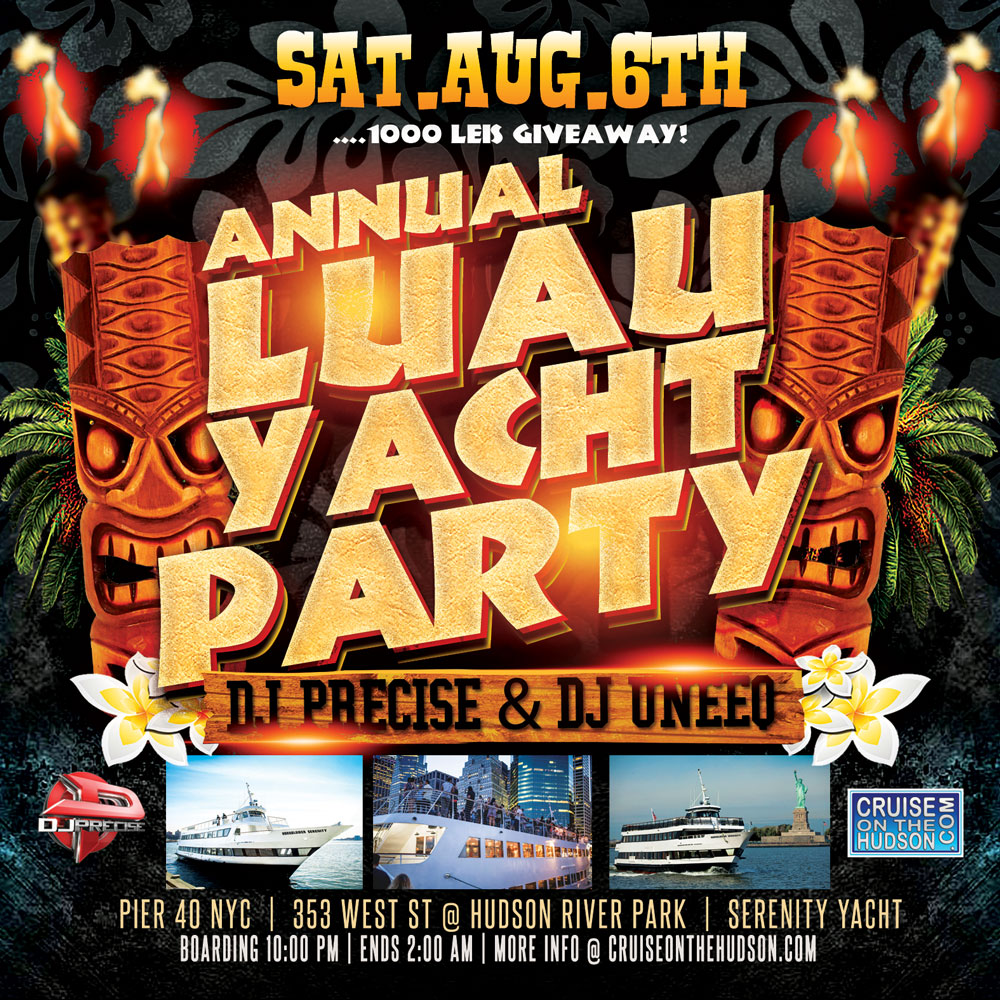 Luau Yacht Party Dance Cruise NYC Boat Party Hornblower Serenity Yacht boat Pier 40 NYC