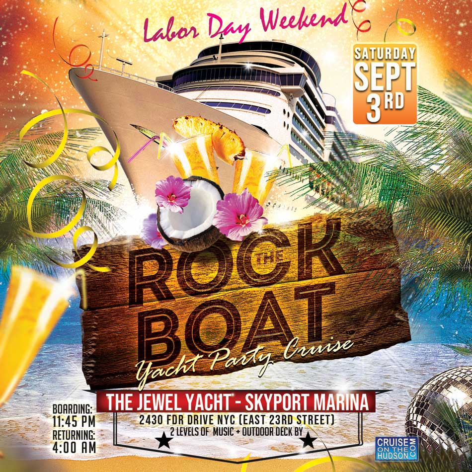 Rock The Boat end of summer yacht party cruise NYC Boat Party luxurious Hybrid Yacht boat Pier 15 NYC Hornblower Landing South Street Seaport